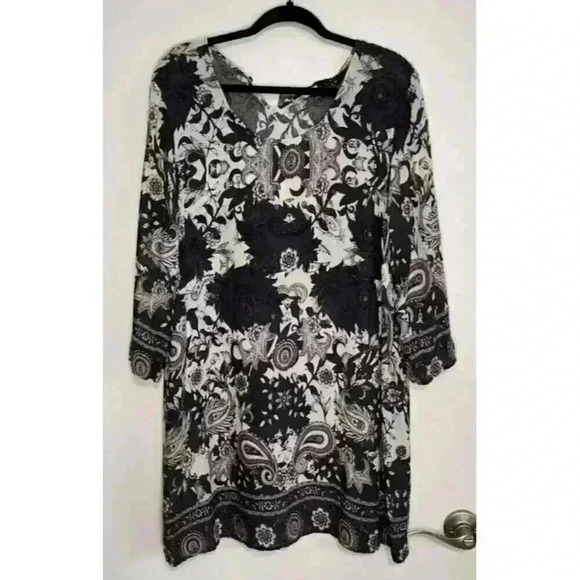 yest Tops - NWT‎ YEST LADIES Gray PULLOVER Top Tunic Length Paisley Print USA Sz. 14